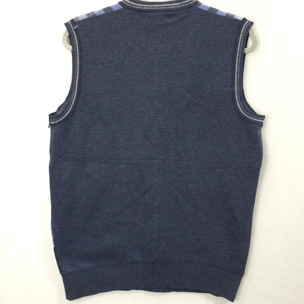 Fuzion Men's XL Blue Plaid Sweater Vest V-Neck Grandpacore Preppy Academia